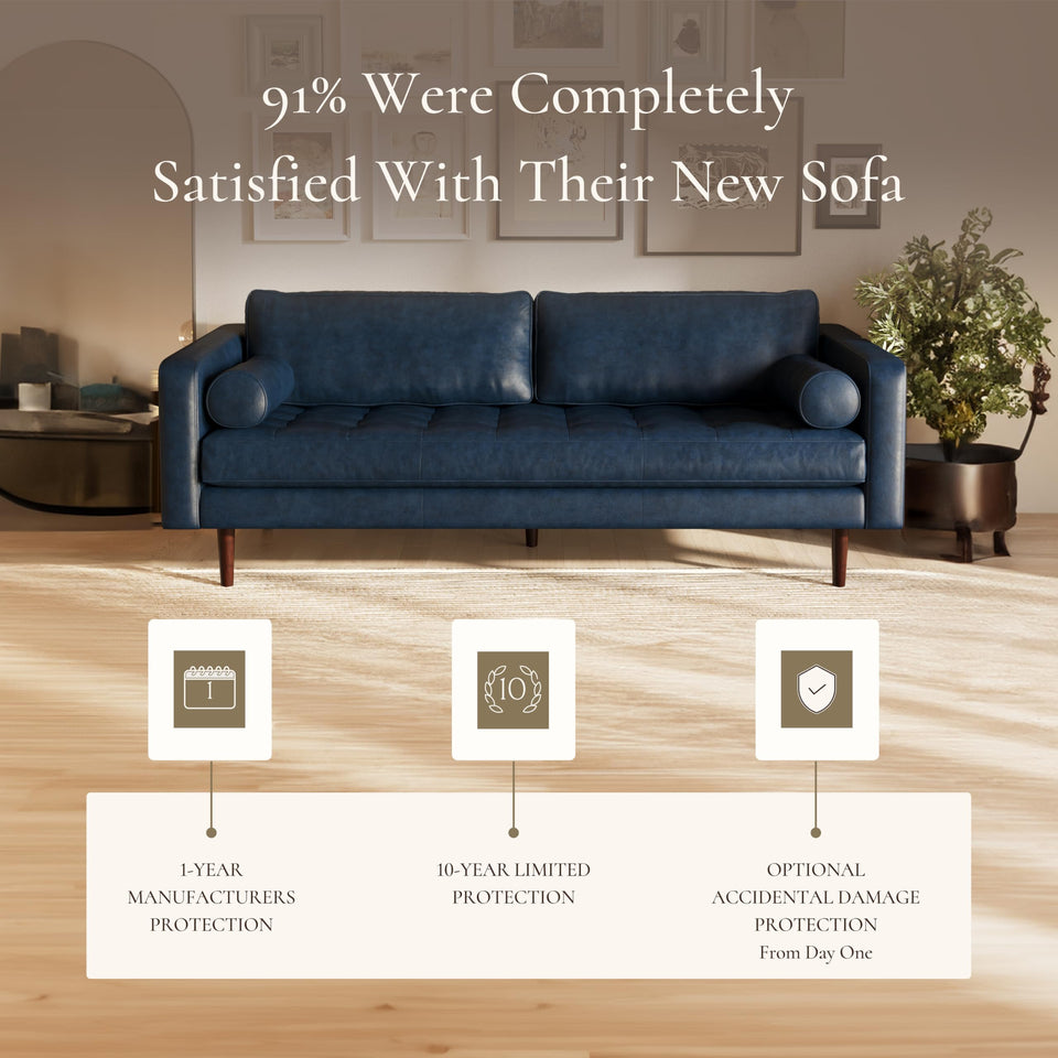 POLY & BARK Napa 72" Apartment Sofa – Italian-Tanned Full-Grain Pure-Aniline or Semi-Aniline Leather, Feather-Down Cushioning, Kiln-Dried Solid Wood Frame, Walnut Legs - Cognac Tan