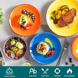 vancasso Bonita Dinnerware Set 24 Pieces Blue Stoneware Service for 6, Handpainted Spirals Pattern Stoneware Combination Set