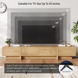 UKAOCAI 86.61'' Tambour TV Stand for 55-85 Inch, Modern Entertainment Center with Large Storage Cabinet & Open Shelves, TV Console with Sliding Doors for Living Room, Bedroom, Natural