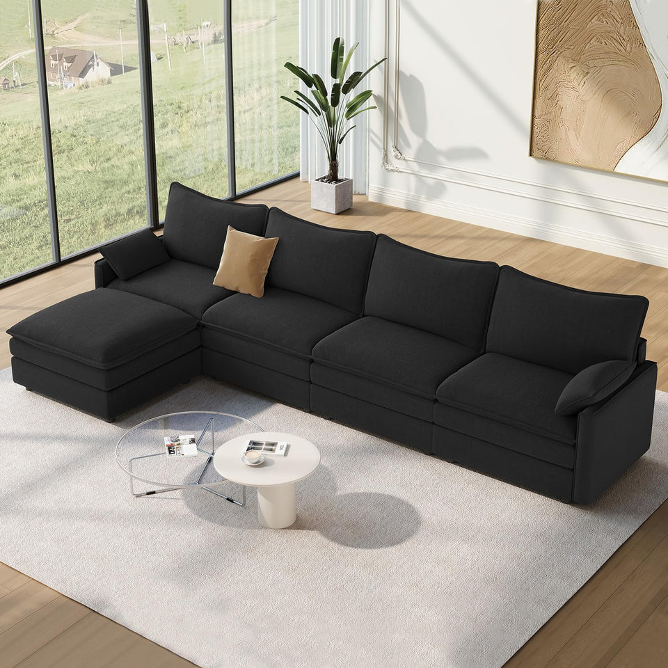 Vesgantti 142" U Shaped Sectional Couch, Comfy Cloud Modular Sectional Sofa with 2 Ottoman Deep Seat Chenille Modern Cloud Sofa, Modular Sofas for Living Room, Bedroom and Apartment, Beige