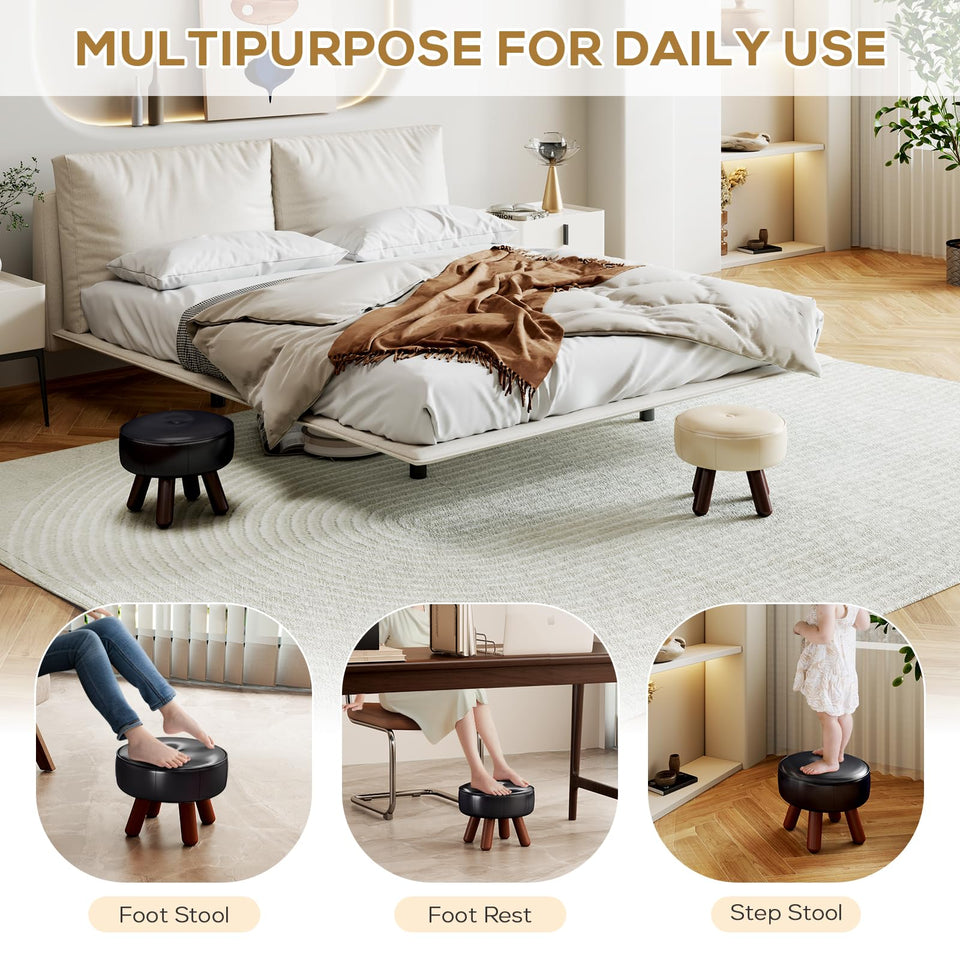 oakvivo 13in Small Foot Stool Ottoman, Round Faux Leather Foot Rest for Couch, Under Desk Pouf Footstool Footrest with Non-Skid Rubber Legs for Ling Room, Bedroom, 13''L x 13''W x 10.2''H, Green