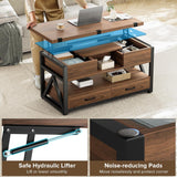 Memobarco 40" Lift Top Coffee Table,4 in 1 Multi-Function Lift Coffee Tables with Storage Drawers and Hidden Compartmen,Farmhouse Coffee Table with Lifting top for Living Room,Black