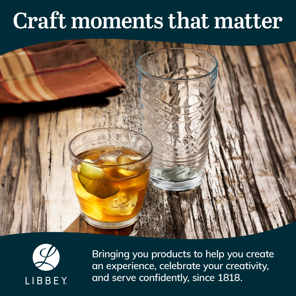 Libbey Ascent Tumbler and Rocks Drinking Glasses Set of 16, Glass Drinking Glasses with Curvature, Versatile Glassware Set for Parties and More