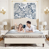 koorlian King Size Bed Frame Upholstered Platform Bed with 51" Tall Headboard Wingback, Soft Fabric, Retro Simple Style Platform Bed No Box Spring Needed, Easy Assembly, Beige