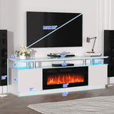 KOKEBREN 70'' Fireplace TV Stand, Entertainment Center with 36'' Firplace, 2 Tier TV Console Cabinet with Storage Cabinet, Electric Fireplace Heater with LED Light and 12 Flame Colors, Black