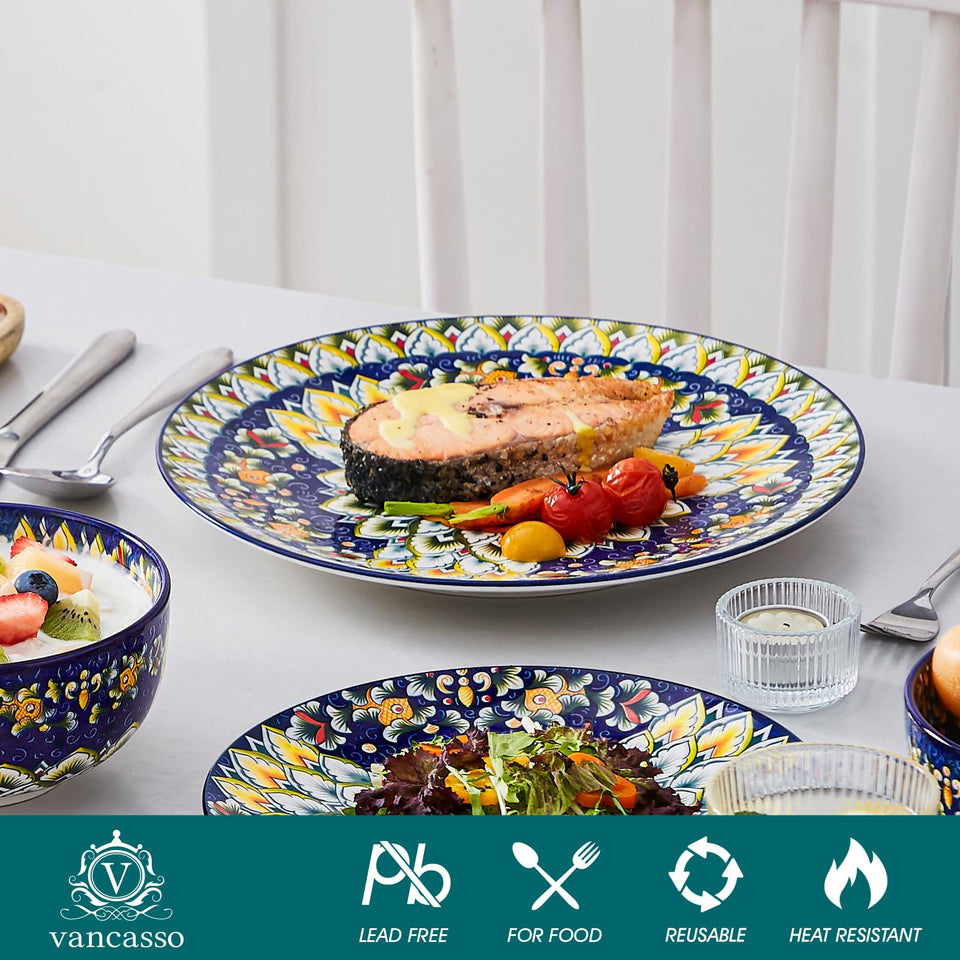 vancasso 24 Pieces Dinnerware Sets, Plates and Bowls Set, Porcelain Dishes Set for 6, Microwave and Dishwasher Safe, Scratch Resistant, Bohemian Style Dining Ware Service for 6, Series SIMI