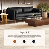 POLY & BARK Napa 72" Apartment Sofa – Italian-Tanned Full-Grain Pure-Aniline or Semi-Aniline Leather, Feather-Down Cushioning, Kiln-Dried Solid Wood Frame, Walnut Legs - Cognac Tan