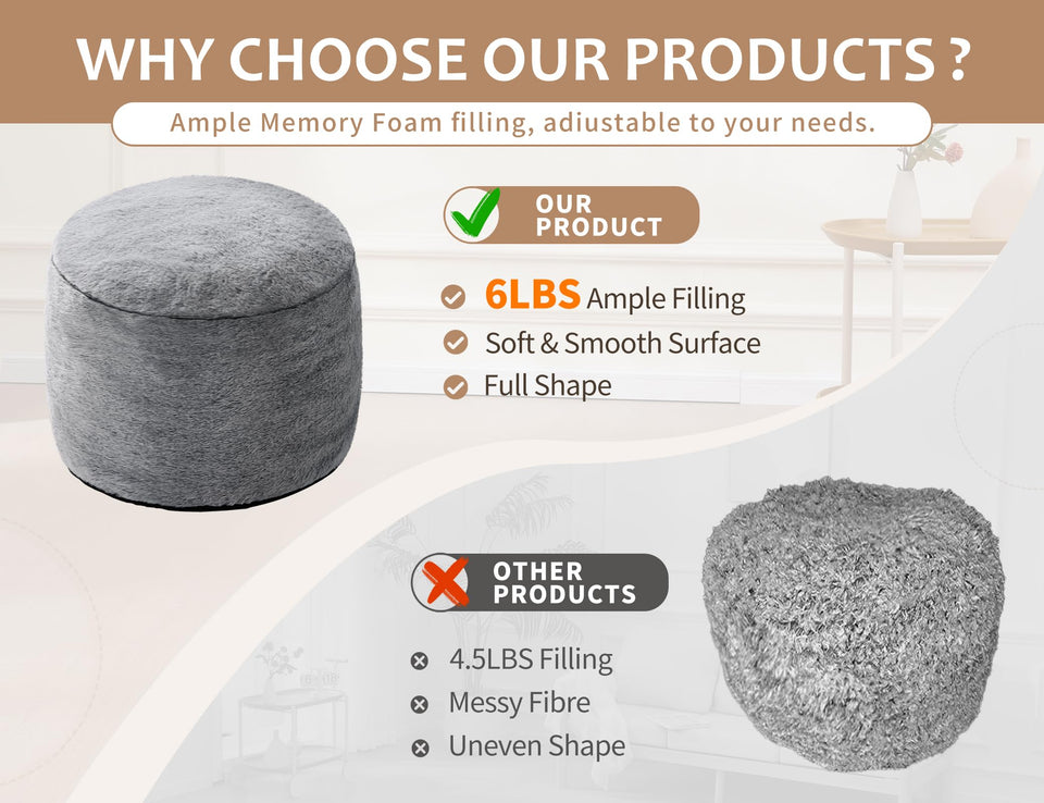 Round Ottoman Foot Rest for Couch 20"x15" Foot Stool Ottoman Pouf with Foam Chunk Filling Small Ottomans Foot Stools Poufs for Living Room Dark Grey Poof Hassocks and Ottomans Soft Foot Rest for Chair