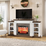 LGHM 72" Electric Fireplace with Mantel, Fireplace TV Stand for TVs Up to 80 Inch, Modern Entertainment Center with Storage, Realistic Stacked Stone Surround with Remote Control for Living Room