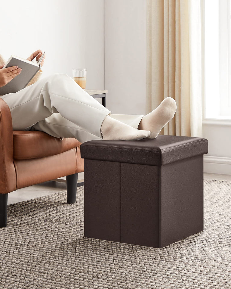 SONGMICS MAZIE Collection - 43 Inches Folding Storage Ottoman Bench, Ottoman with Storage, Foot Rest Stool, Load 660 lb, for Living Room, Synthetic Leather, Black ULSF701