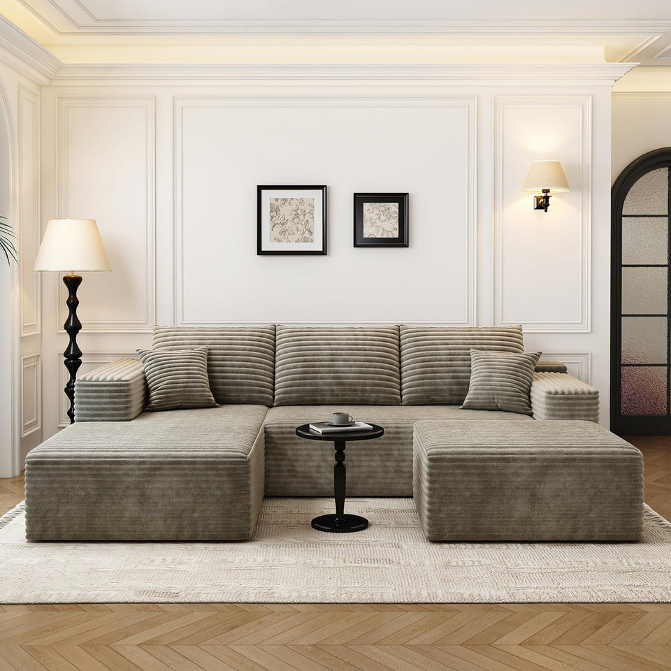 135.4" Cloud Modular Sectional Couch with 1 Ottoman,Modern Minimalist Upholstered Couches, Comfort U Shaped Sofa for Living Room,Deep Seat Corner Couch，No Assembly Required (Black,Left Facing Chaise)