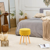 Wimarsbon Pouf Ottoman, 100% Cotton Knitted Boho Footstool, Round Footrest with Non-Skid Wood Legs, Home Décor Handmade Pouffe, Leisure Floor Step Stool for Living Room (Beige)