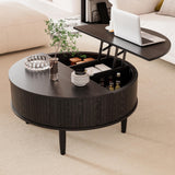 Round Fluted Lift Top Coffee Table with Storage, Mid Century Modern Coffee Table for Living Room, Home Small Space,31.5" Fluted Center Table (Walnut, 31.5inch)