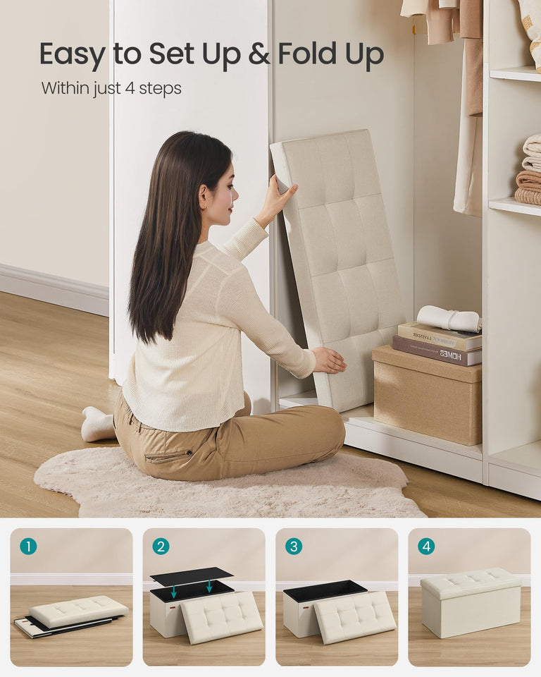 SONGMICS MAZIE Collection - 43 Inches Folding Storage Ottoman Bench, Ottoman Foot Rest, End of Bed Bench, Storage Chest, Load 660 lb, for Living Room, Bedroom, Entryway, Dark Gray ULSF77K