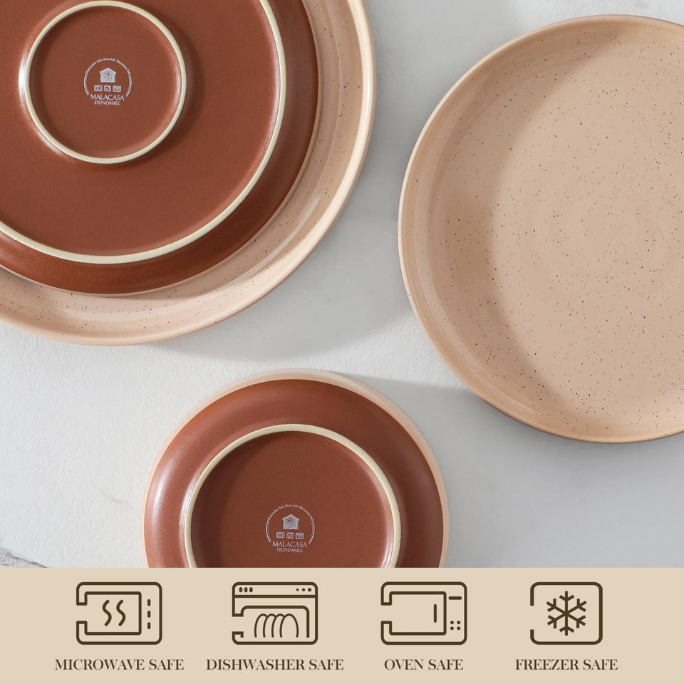 MALACASA Plates and Bowls Sets, 24 Pieces Modern Ceramic Dinnerware Set for 8 Kitchen Stoneware Dishes Dishware Set Microwave and Dishwasher Safe, White, Series TARA