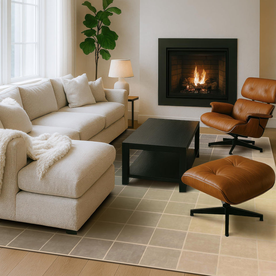 Neutral Living Room Rug - 10x14 Farmhouse Beige Brown Large Area Rug for Dining Room, Bedroom, Low Pile Lightweight Washable