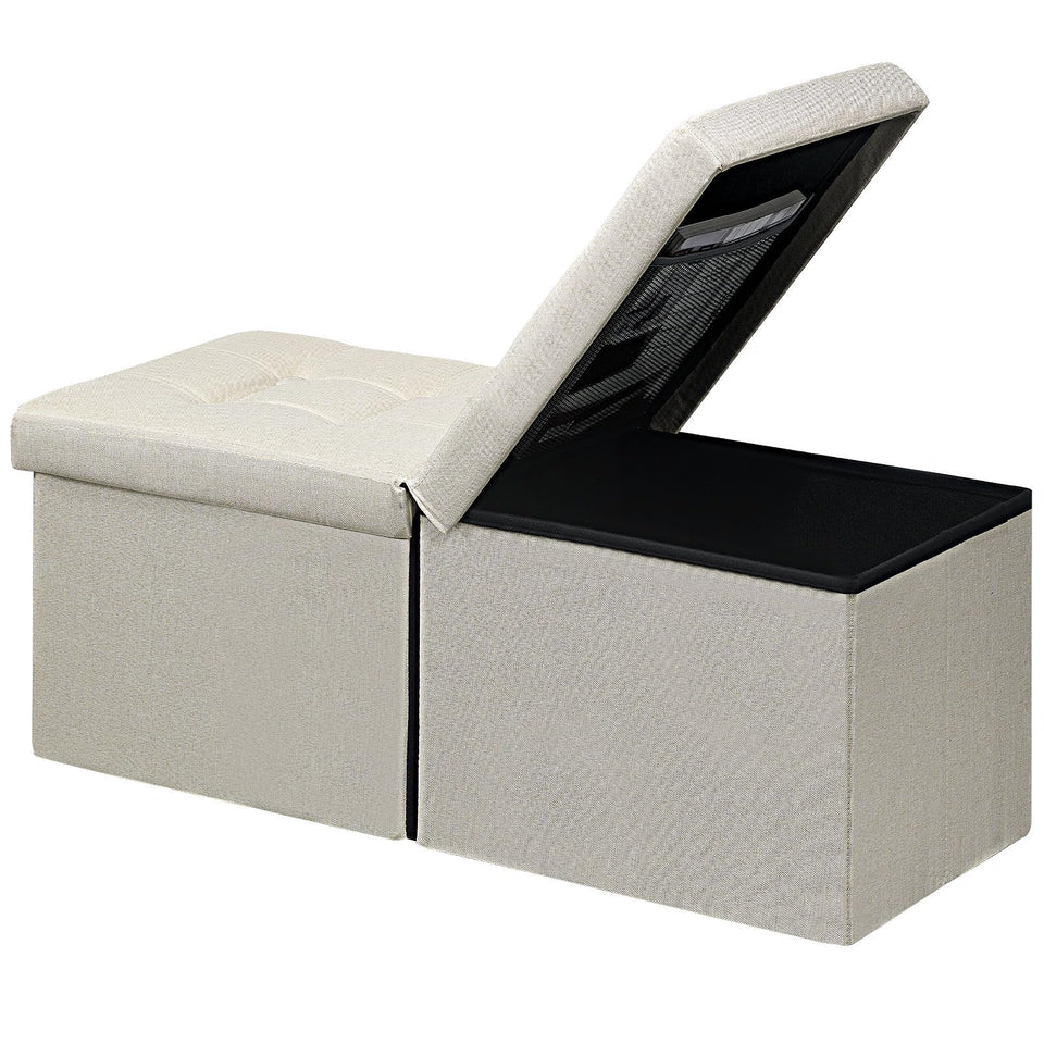 AmasSmile Footrest Ottoman Bench with Storage,34Inch Black Leather Footstool, Coffee Table, Padded Seat, Storage Chest,Blanket Store with Flipping Lid for Livingroom and Bedroom