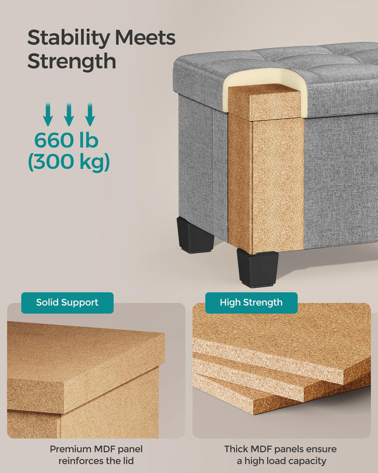 SONGMICS 15 Inches Cube Storage Ottoman, Bedroom Bench with Storage, Foot Stool with Feet, Holds Up to 660 lb, Dark Gray ULSF14GYZ