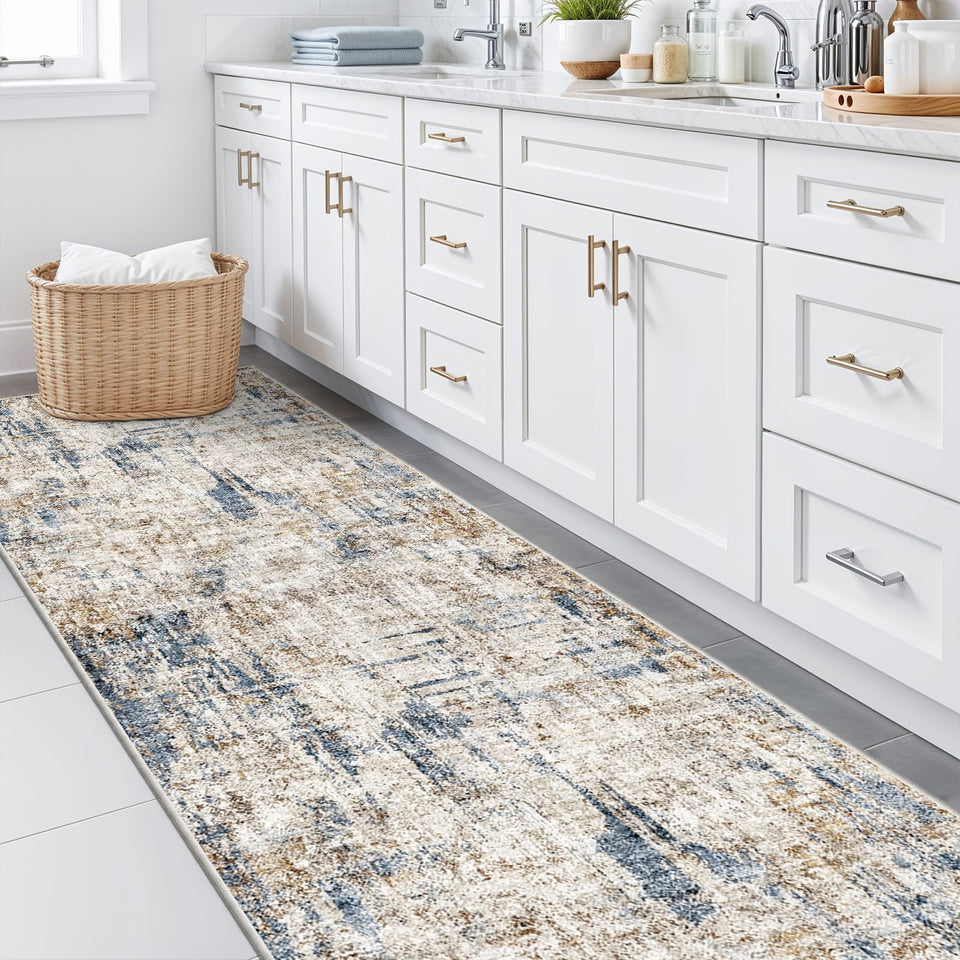 12x15 Area Rug for Living Room – Large Modern Neutral Abstract Thin Washable Carpet, Soft Low Pile Non-Slip Stain-Resistant for Bedroom Dining Room Home Office (Beige Grey)