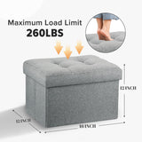 LINMAGCO Ottoman Storage Ottoman with Storage Small Foot Rest Stool Under Desk Stool Short Folding Footrest Linen Cloth Dark Gray 16X12X12IN