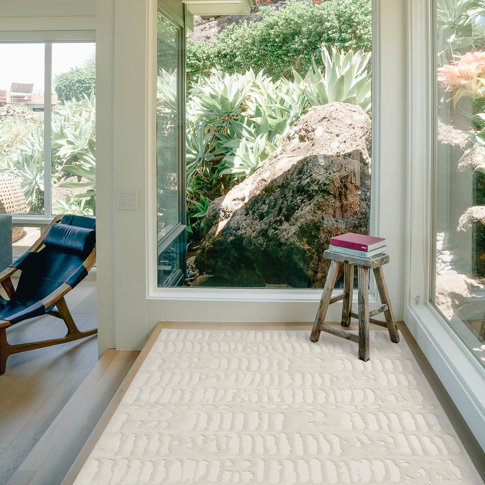 Revival Rugs Shell 5'3"x7'10" Washable Area Rug for Living Room Bedroom - 100% Recycled Oeko-TEX Certified, Medium Pile, Beige, Cream