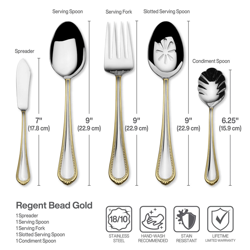 Mikasa Regent Bead 65-Piece Flatware Set for 12, 18/10 Stainless Steel Silverware with Full Service and Serving Utensils, Classic Beaded Edge Design