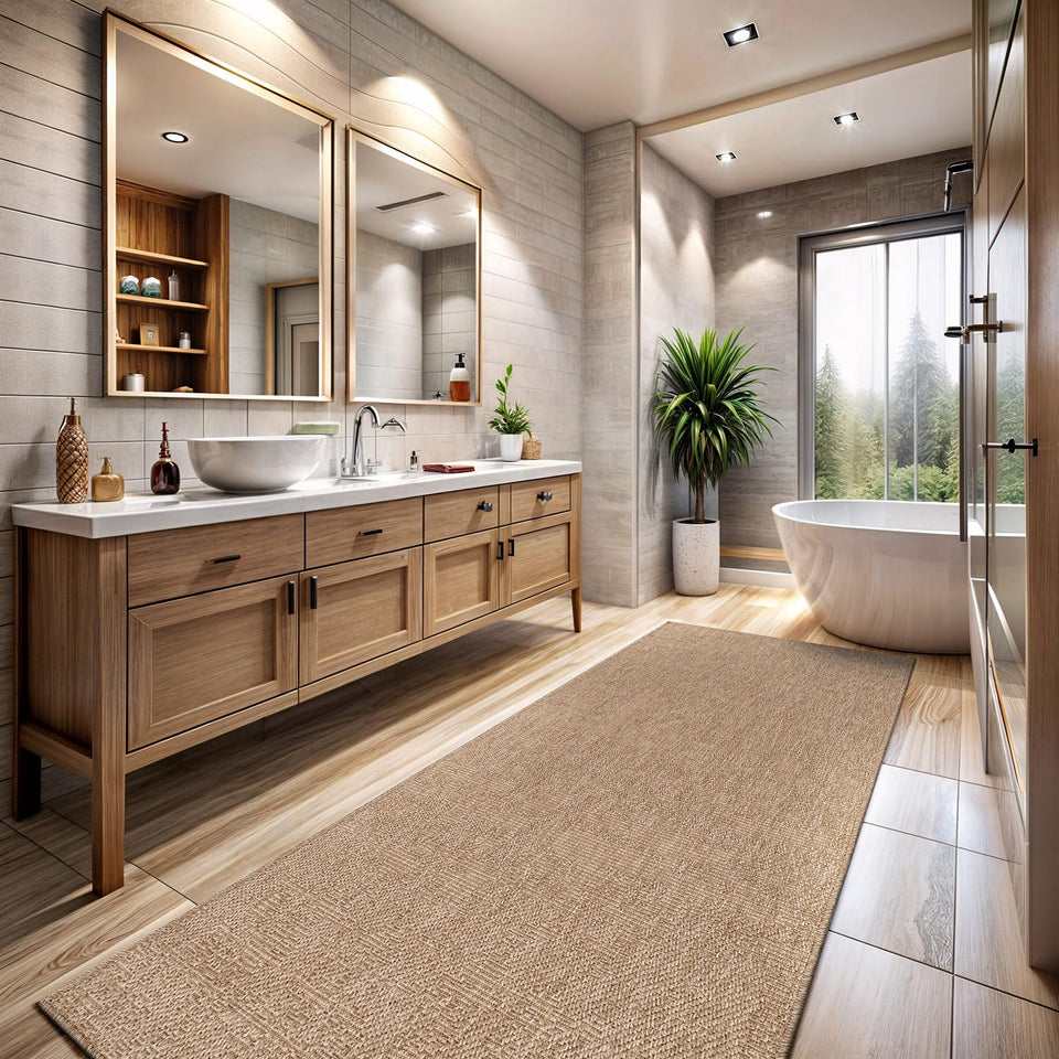 CAMILSON Easy Jute Rug 10x14, Indoor Outdoor Natural Color Fiber Area Rugs for Living Room Patio and Kitchen Rug Herringbone Woven Design Easy-Cleaning Washable Outside Carpet Alfombras 10 x 14