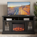 BELLEZE Traditional 58" Rustic TV Stand with 23" Electric Fireplace Heater with Sound, Media Entertainment Center Console Table for TV up to 65" with Open Storage Shelves and Cabinets - Espresso