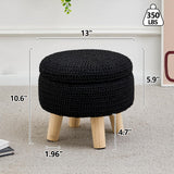 Wimarsbon Pouf Ottoman, 100% Cotton Knitted Boho Footstool, Round Footrest with Non-Skid Wood Legs, Home Décor Handmade Pouffe, Leisure Floor Step Stool for Living Room (Beige)