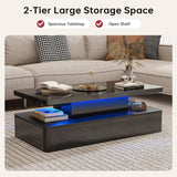 oneinmil Modern LED Coffee Table, 40" Living Room Tables with 16 Colors LED Lights, Double-Layer Design, Stylish Coffee Tables for Living Room, Black