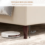 koorlian King Size Bed Frame Upholstered Platform Bed with 51" Tall Headboard Wingback, Soft Fabric, Retro Simple Style Platform Bed No Box Spring Needed, Easy Assembly, Beige