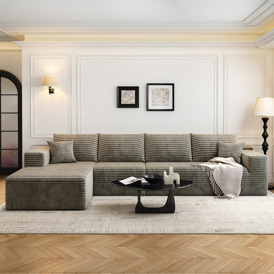 135.4" Cloud Modular Sectional Couch with 1 Ottoman,Modern Minimalist Upholstered Couches, Comfort U Shaped Sofa for Living Room,Deep Seat Corner Couch，No Assembly Required (Black,Left Facing Chaise)