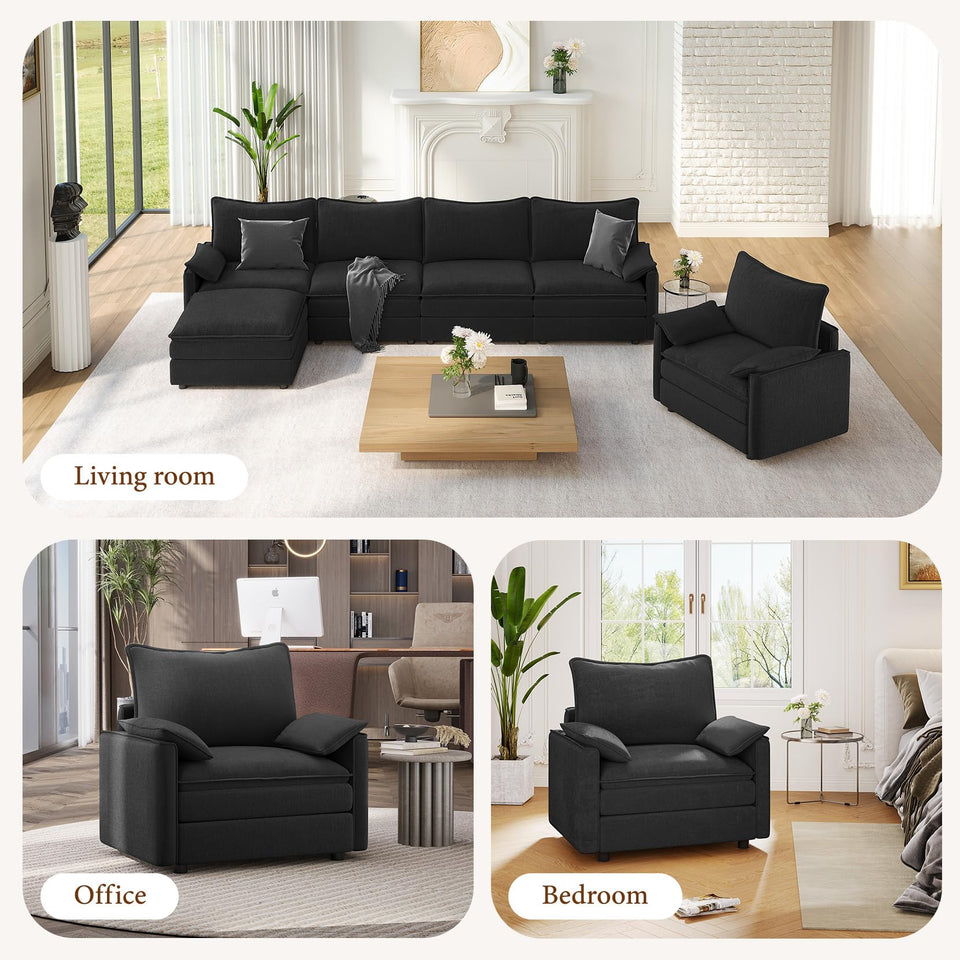 Vesgantti 142" U Shaped Sectional Couch, Comfy Cloud Modular Sectional Sofa with 2 Ottoman Deep Seat Chenille Modern Cloud Sofa, Modular Sofas for Living Room, Bedroom and Apartment, Beige