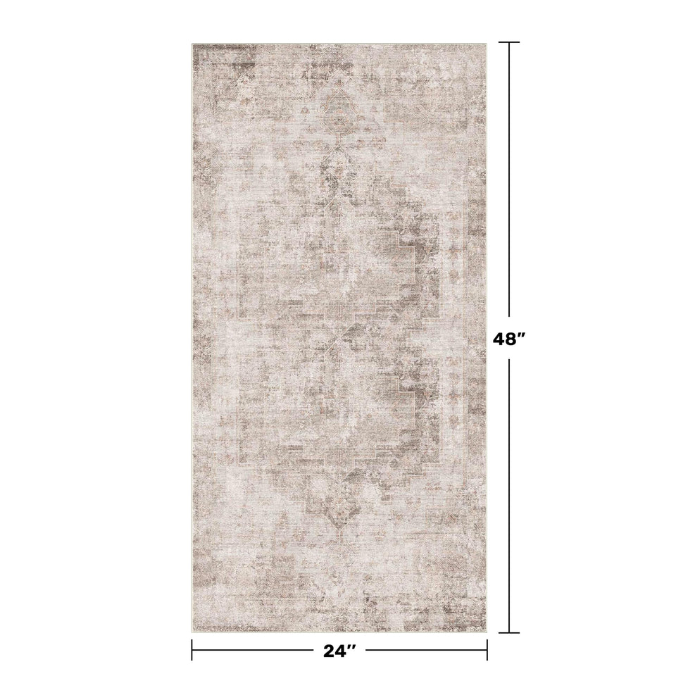 Neutral Living Room Rug - 10x14 Farmhouse Beige Brown Large Area Rug for Dining Room, Bedroom, Low Pile Lightweight Washable