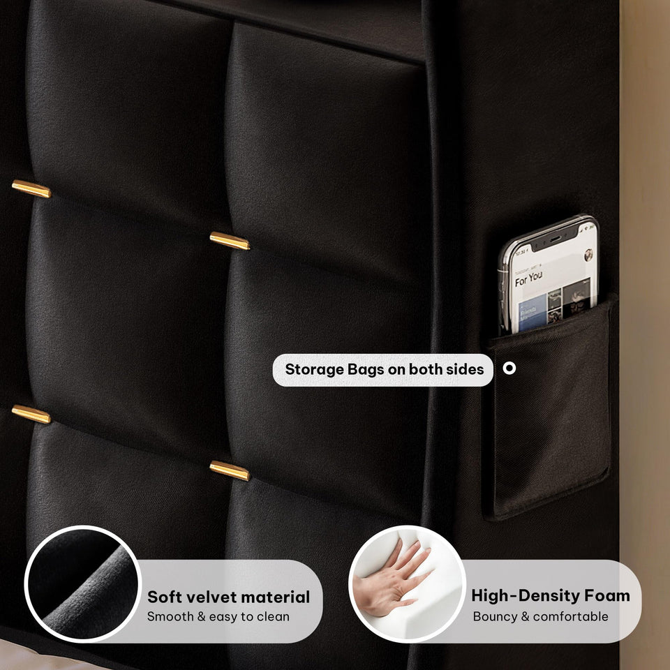 YITAHOME King Size Bed Frame with 4 Drawers and RGB LED Lights, Velvet Upholstered Platform Bed with Charging Station and Storage Headboard, No Box Spring Needed, Easy Assembly, Noise-Free, Black