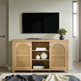 Walker Edison Sasha 4-Door Reeded Sideboard Buffet with Cord Management, 70 Inch, Coastal Oak