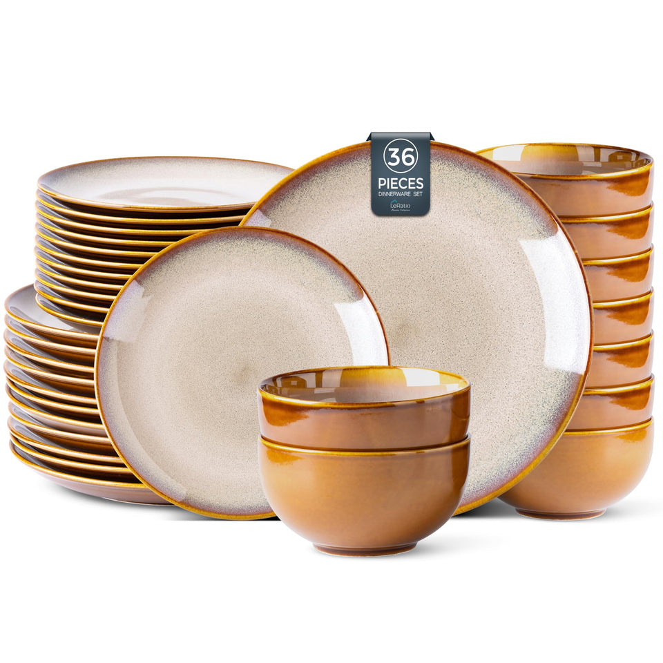 LeRatio Ceramic Dinnerware Sets for 6,Plates and Bowls Sets,Handmade Reactive Glaze Dishes Set,Chip Resistant and Scratch Resistant | Oven&Dishwasher & Microwave Safe-Blue(18PCS)
