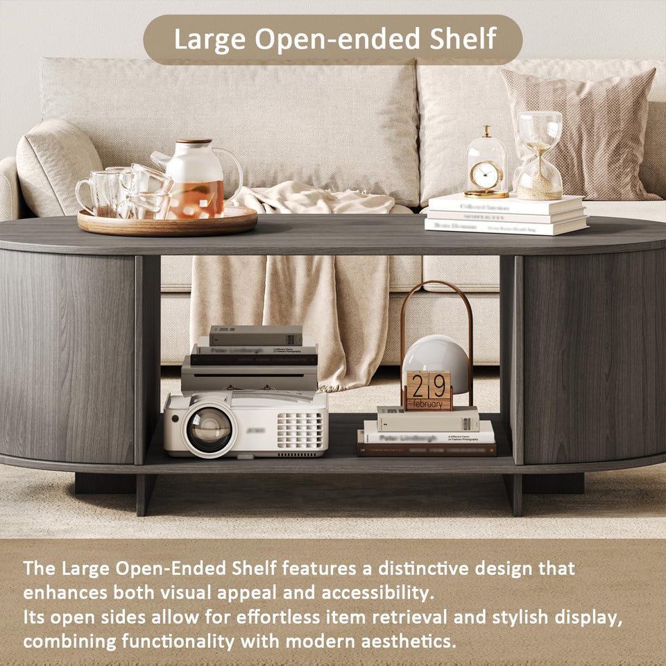 UKAOCAI 86.61'' Tambour TV Stand for 55-85 Inch, Modern Entertainment Center with Large Storage Cabinet & Open Shelves, TV Console with Sliding Doors for Living Room, Bedroom, Natural