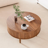 Round Fluted Lift Top Coffee Table with Storage, Mid Century Modern Coffee Table for Living Room, Home Small Space,31.5" Fluted Center Table (Walnut, 31.5inch)