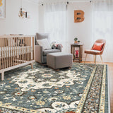 TOPRUUG Washable Oriental Area Rug - 12x15 Rugs for Living Room Soft Carpet for Bedroom Waterproof Floral Distressed Indoor Stain Resistant Non-Shedding Floor Carpets (Green, 12x15)