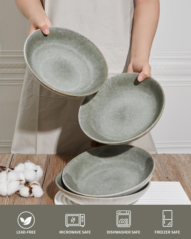 Pokini 24 Piece Dinnerware Sets for 8, Modern Stoneware Plates and Bowls Setst, Perfect for Family Gatherings & Holiday Celebrations, Easy Cleaning Dishes Set, Stack Compactly Dishware, Brown Green