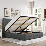 Allewie King Size Lift Up Storage Bed, Modern Wingback Headboard, Hydraulic Support, No Box Spring Needed, Light Beige