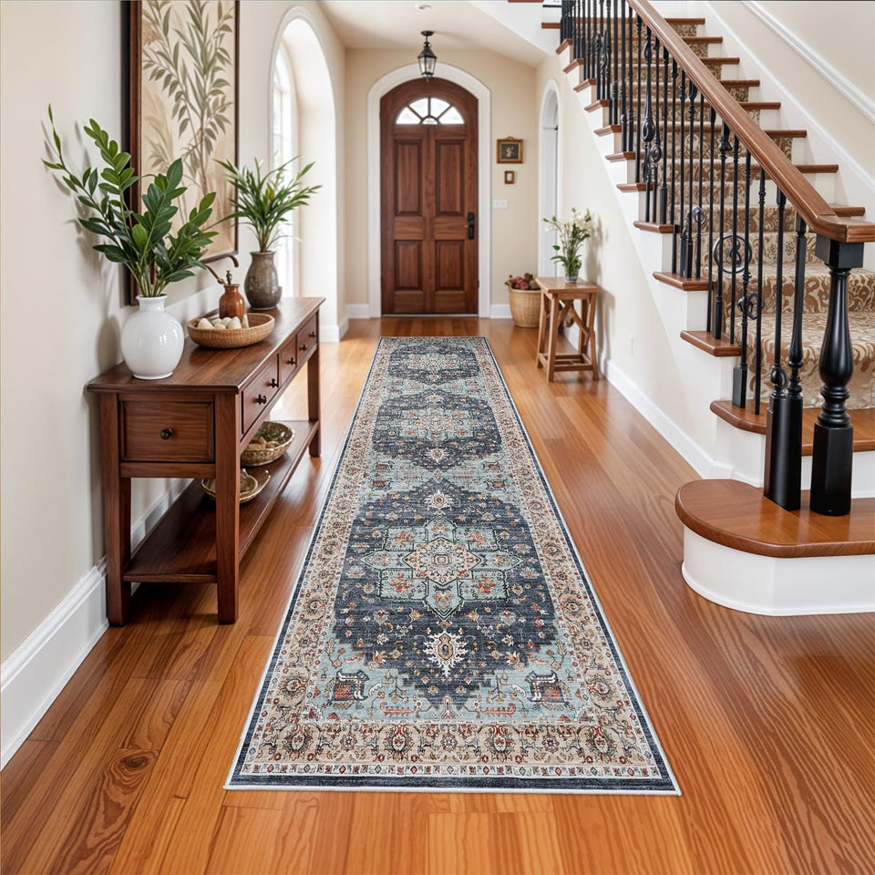 TOPRUUG Washable Oriental Area Rug - 12x15 Rugs for Living Room Soft Carpet for Bedroom Waterproof Floral Distressed Indoor Stain Resistant Non-Shedding Floor Carpets (Green, 12x15)