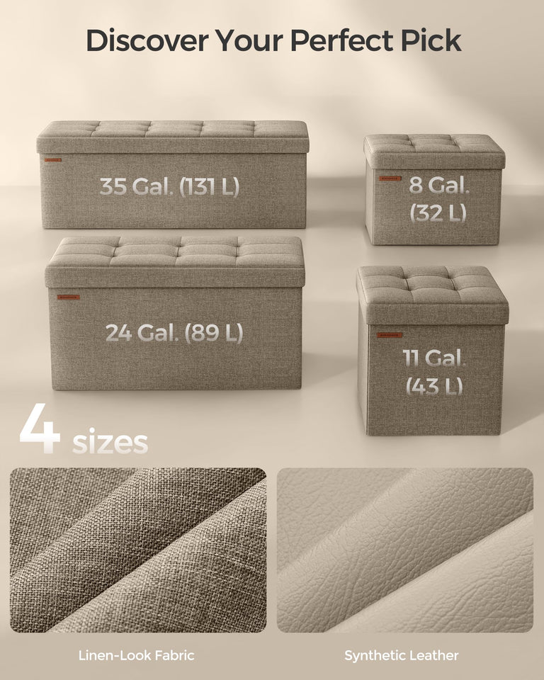 SONGMICS MAZIE Collection - 43 Inches Folding Storage Ottoman Bench, Ottoman Foot Rest, End of Bed Bench, Storage Chest, Load 660 lb, for Living Room, Bedroom, Entryway, Dark Gray ULSF77K