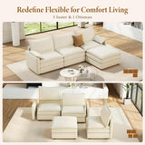 Vesgantti 142" U Shaped Sectional Couch, Comfy Cloud Modular Sectional Sofa with 2 Ottoman Deep Seat Chenille Modern Cloud Sofa, Modular Sofas for Living Room, Bedroom and Apartment, Beige