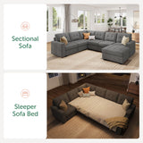 HONBAY Sectional Sleeper Sofa Pull Out Bed with Storage Chaise, Sectional Sofa Couch, Sleeper Couch Bed for Living Room, Dark Grey