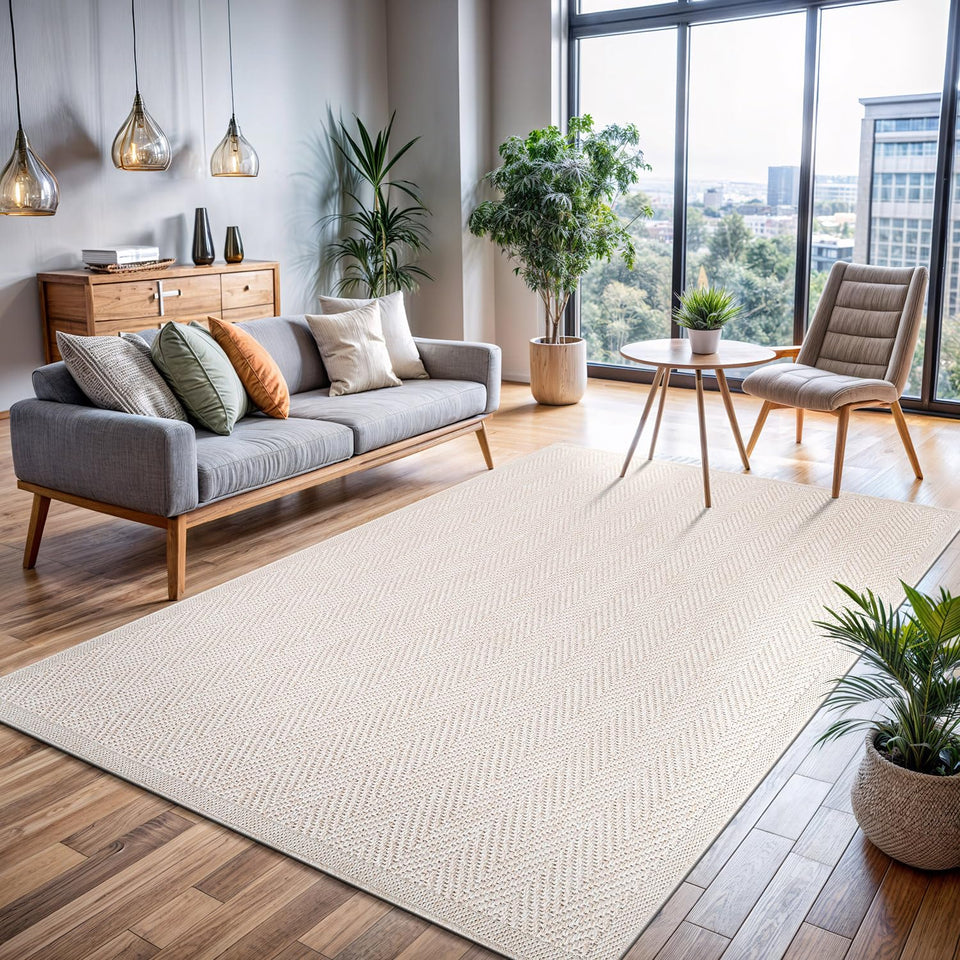 CAMILSON Easy Jute Rug 10x14, Indoor Outdoor Natural Color Fiber Area Rugs for Living Room Patio and Kitchen Rug, Sisal Boho Woven Design, Easy-Cleaning, Washable Outside Carpet Alfombras (10 x 14)