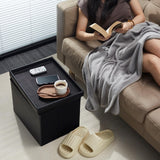 AmasSmile Storage Ottoman Folding Foot Rest Stool, Leather Footstool Bench, Short Ottoman Stool, Storage Foot Rest Store, Books (Black, 17" D x 13" W x 13" H)