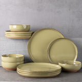 AmorArc Ceramic Dinnerware Sets for 8, 24 Pieces Handpainted Plates and Bowls Set with Rustic Terracotta Underside, Scratch Resistant Stoneware Dishes Set, Dishwasher & Microwave Safe, Light Beige