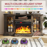 oneinmil 36 Inch 3-Sided Glass Fireplace TV Stand for TVs up to 80", Rustic Media Entertainment Center Console Table with Glass Door Closed Storage, Set of TV Table, White